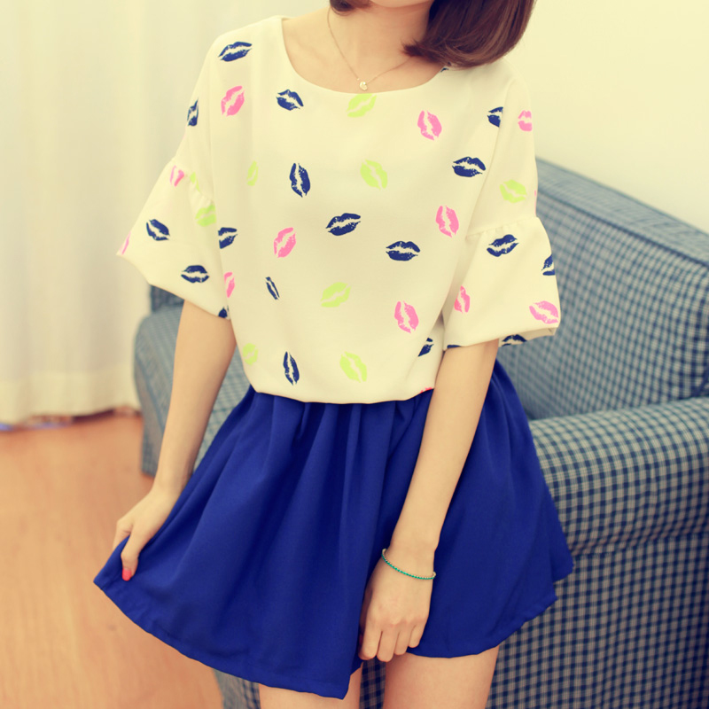 Fluorescence Color Slips Half Sleeves Loose T-shirts